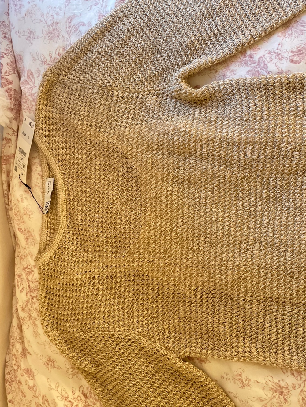 Zara Metallic Cream-Tan Crewneck Sweater - Picture 4 of 6